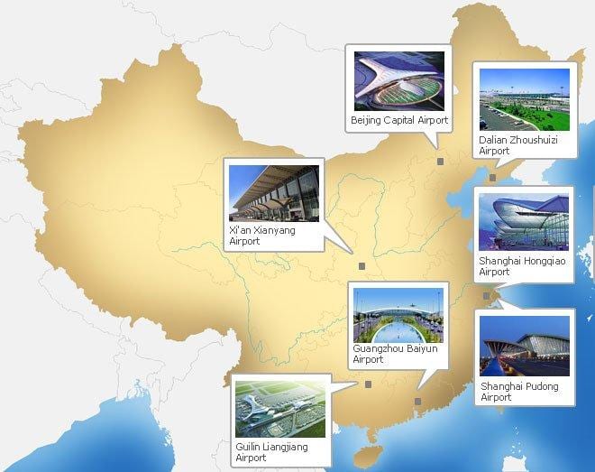 mapa de China aeroportos