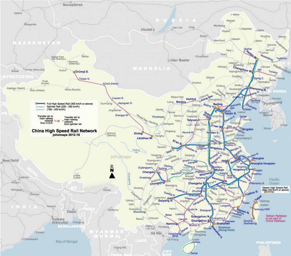 o tren de alta velocidade China mapa