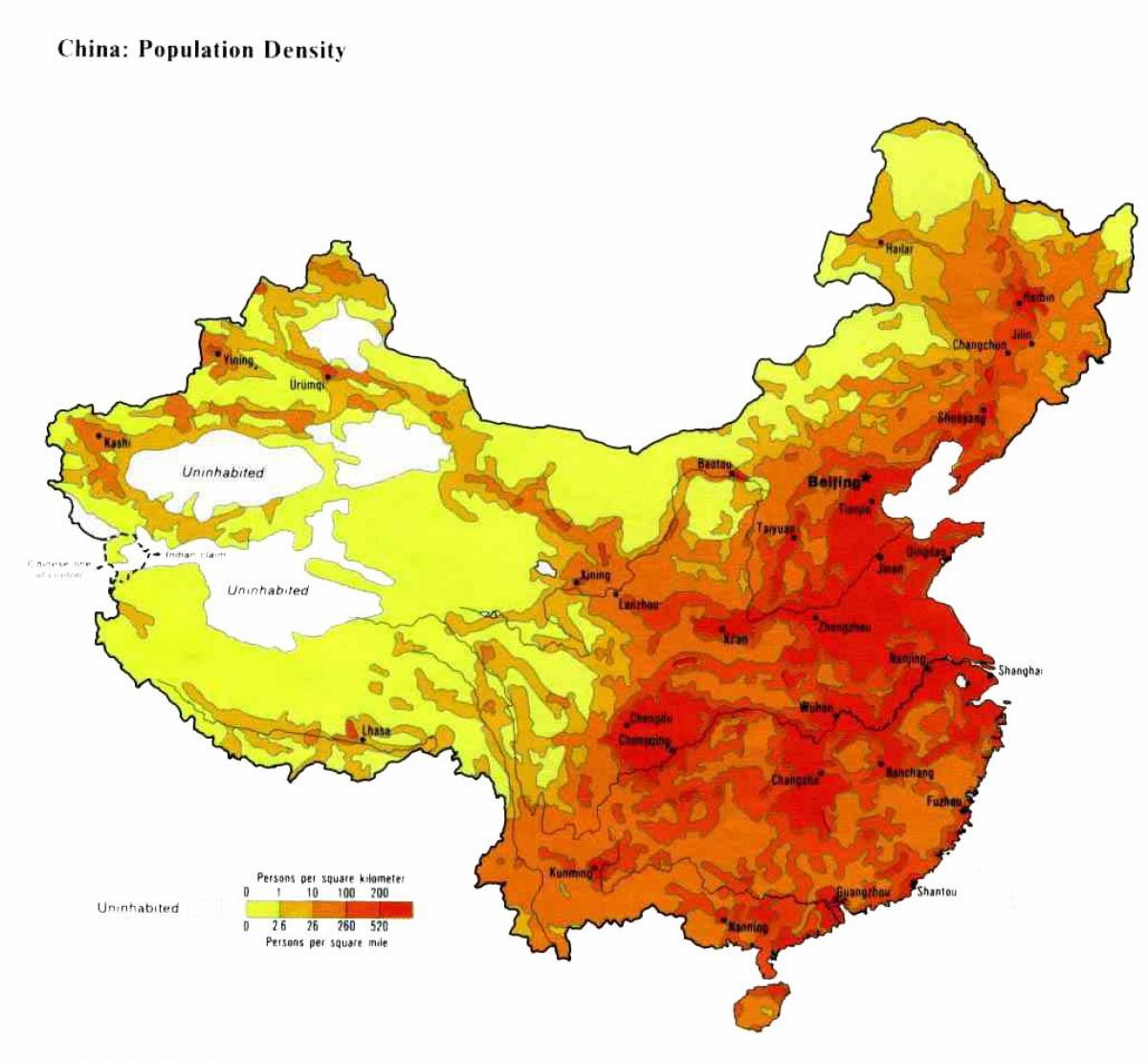 densidade de poboación mapa de China