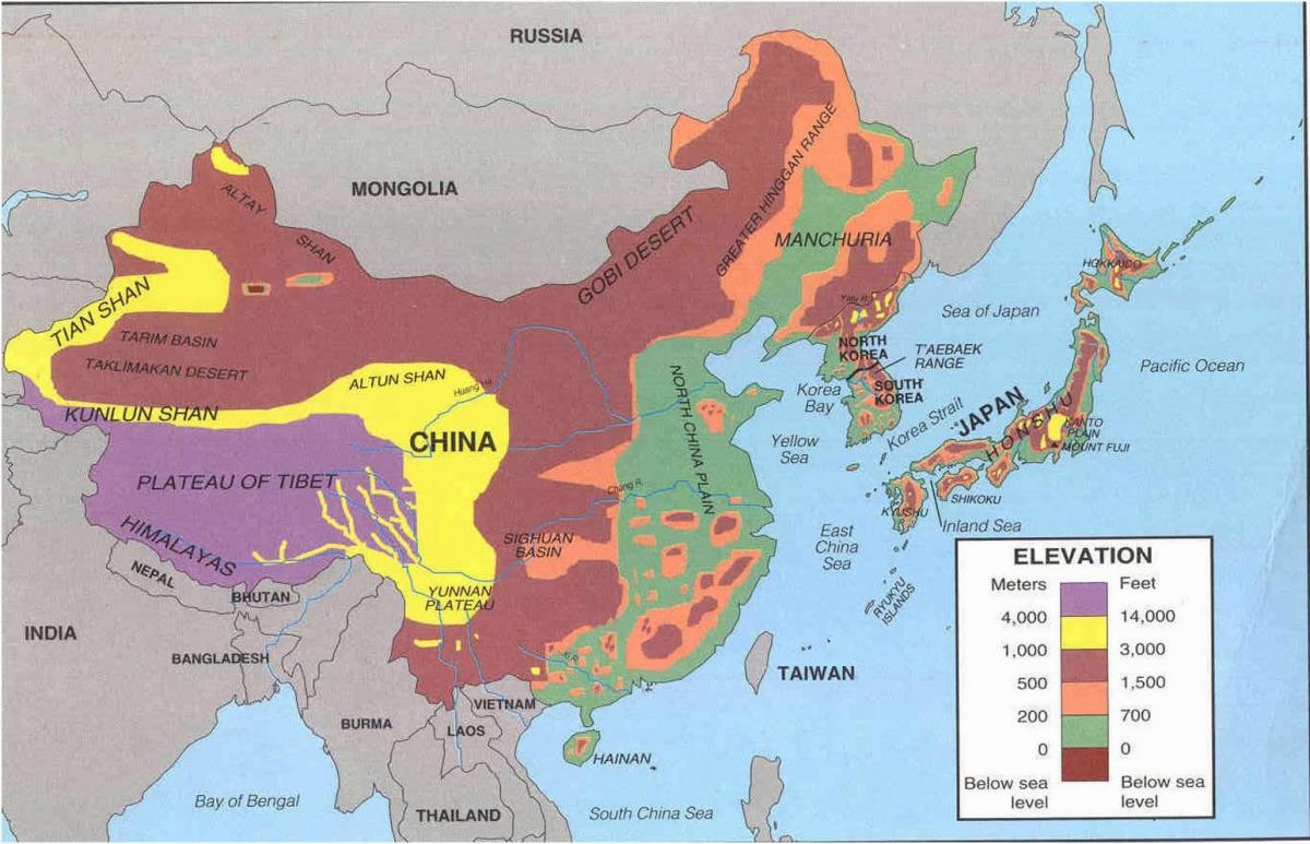 mapa de China deserto