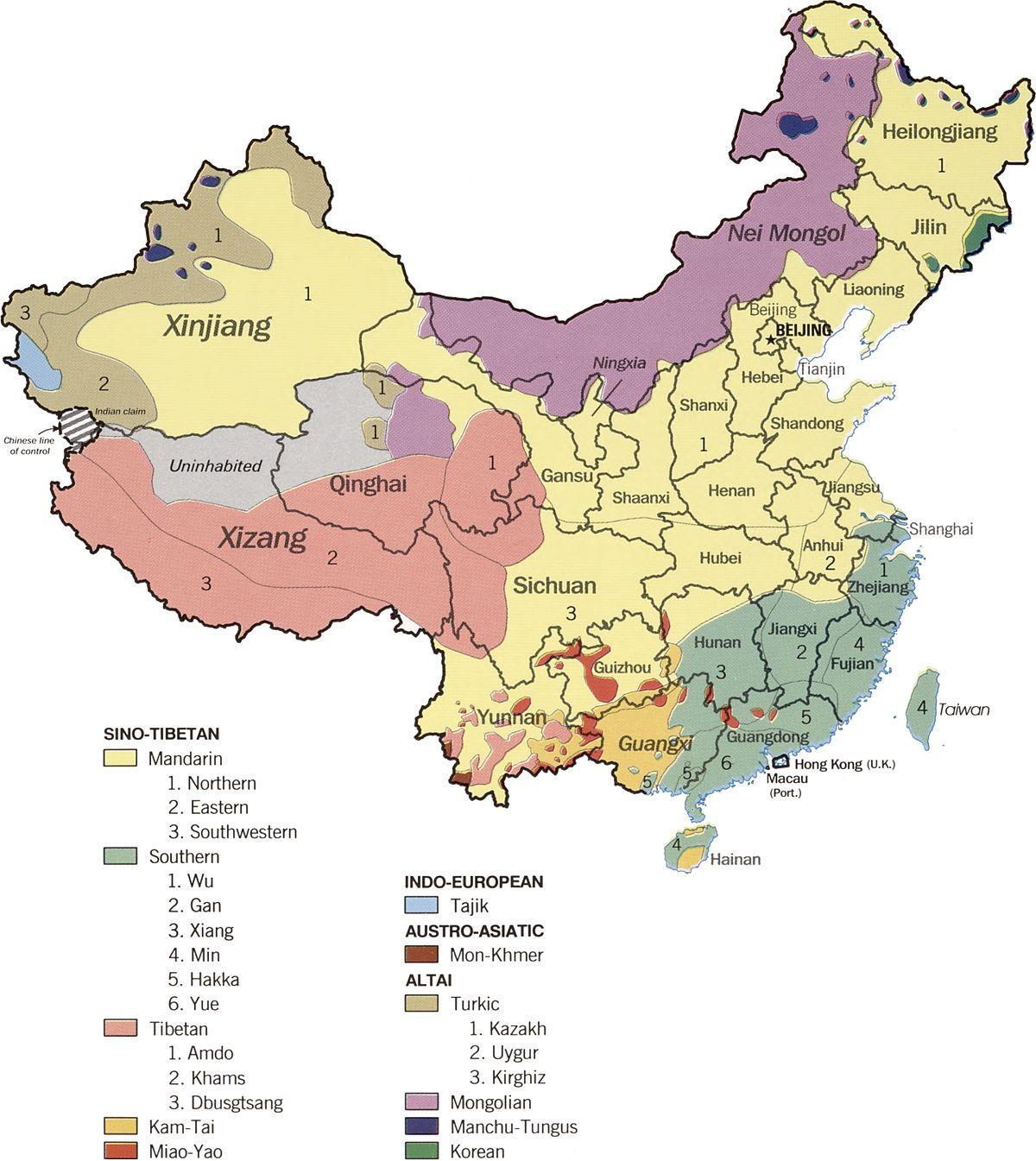 mapa lingüístico de China