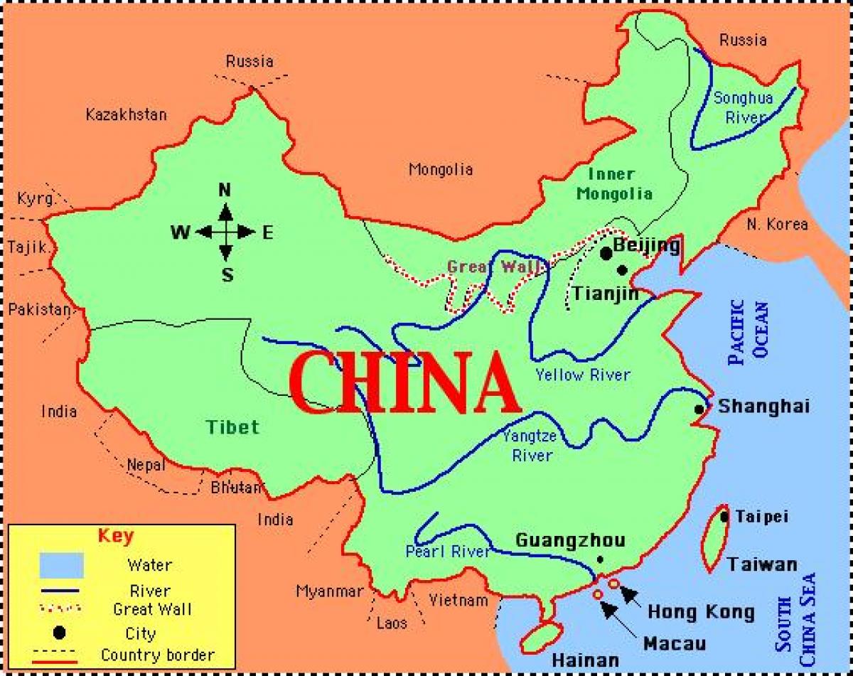 China mapa cos ríos e montañas