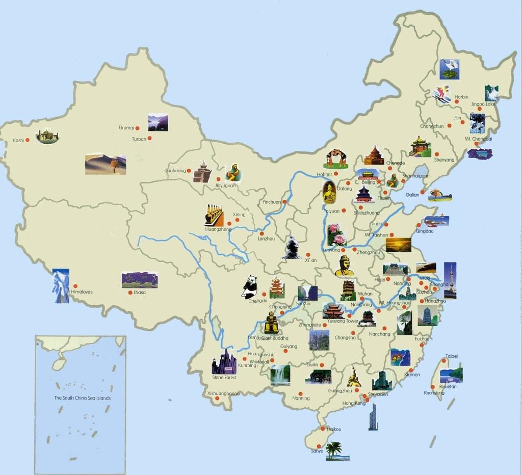 mapa turístico de China