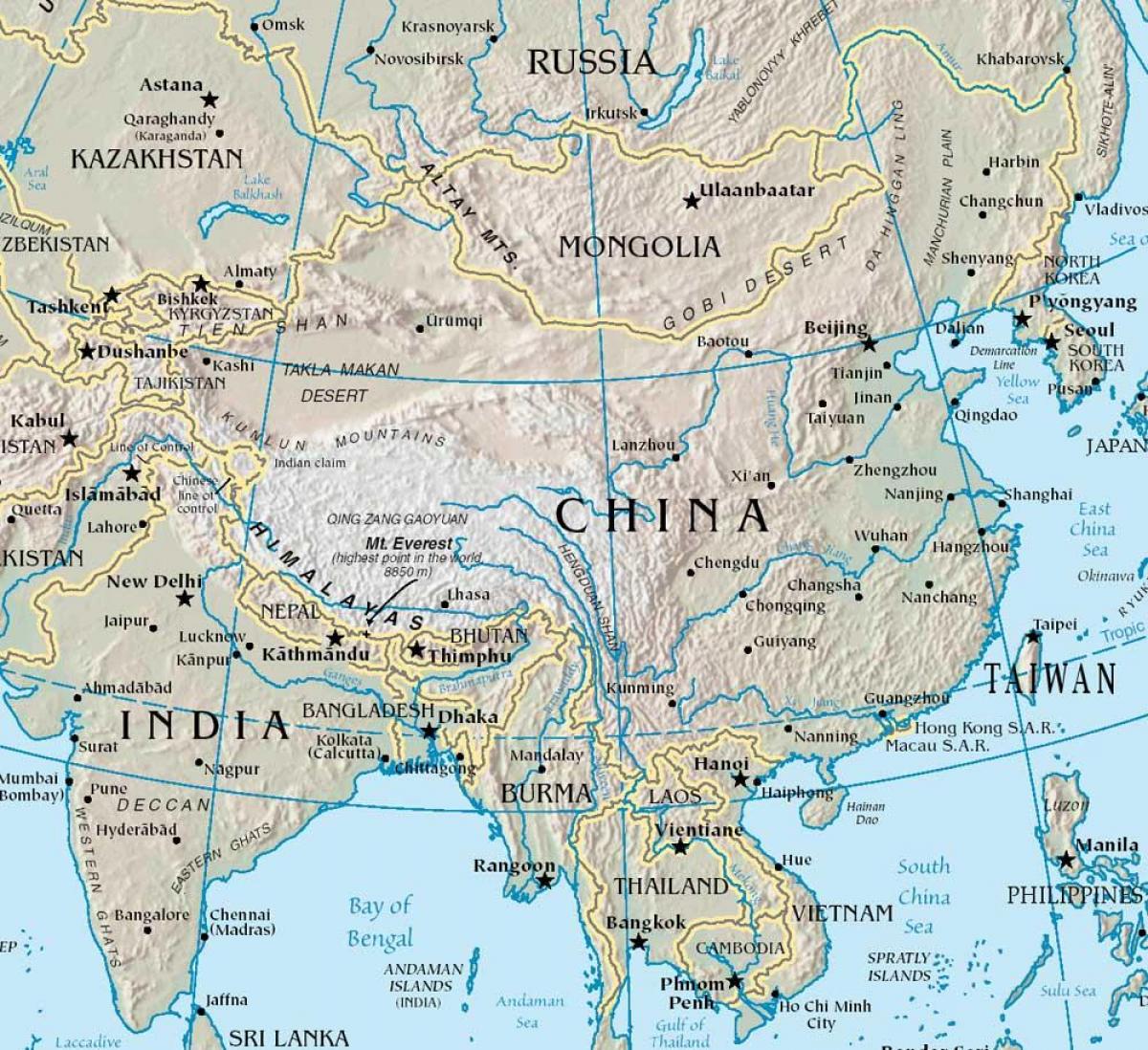 mapa de China serras