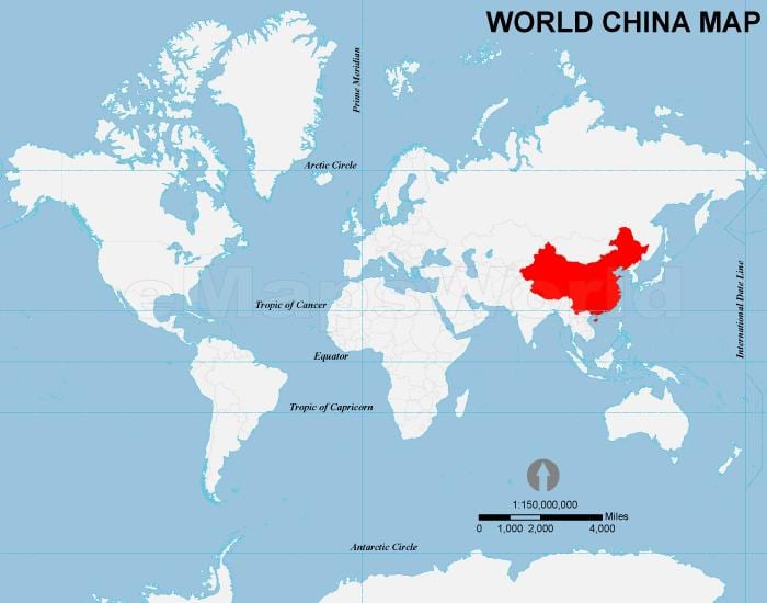 China no mapa do mundo