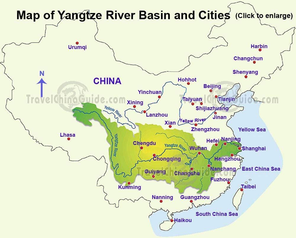 China mapa río yangtzé