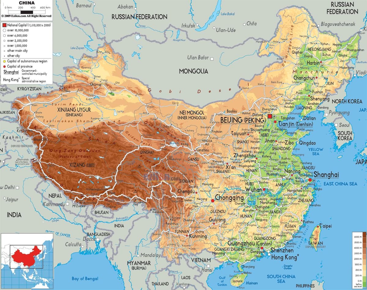 mapa de China características físicas