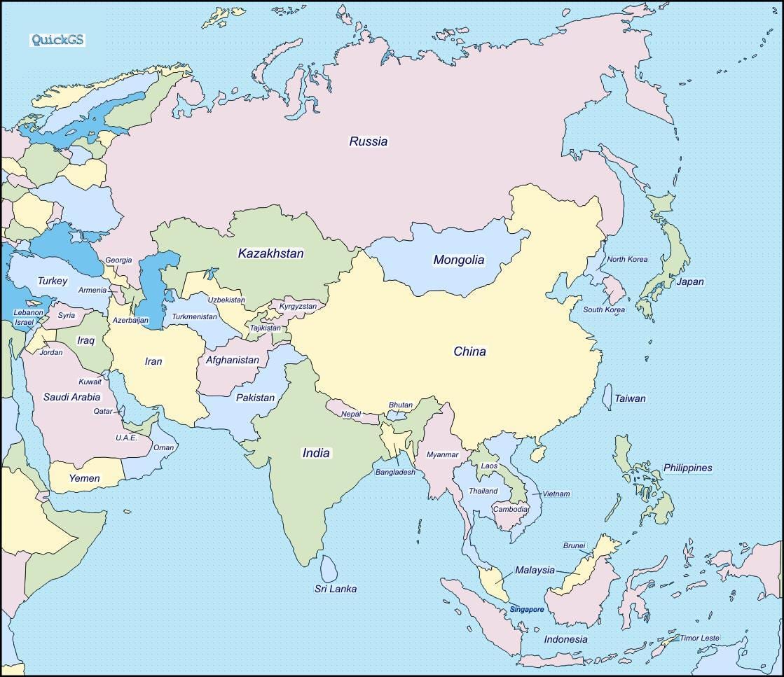 mapa de China e os países limítrofes