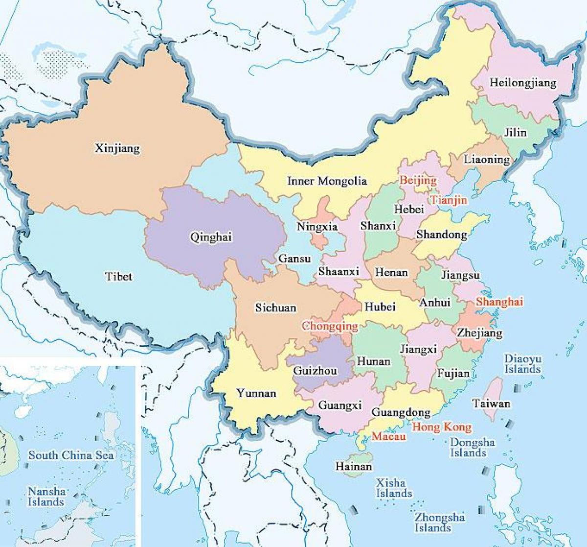 China mapa cidades e provincias