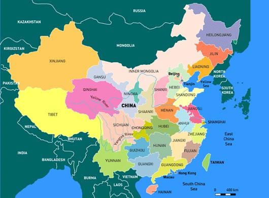 China provincia mapa en inglés