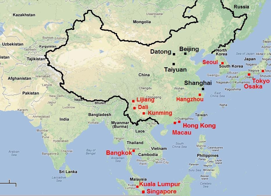 sur de China mapa