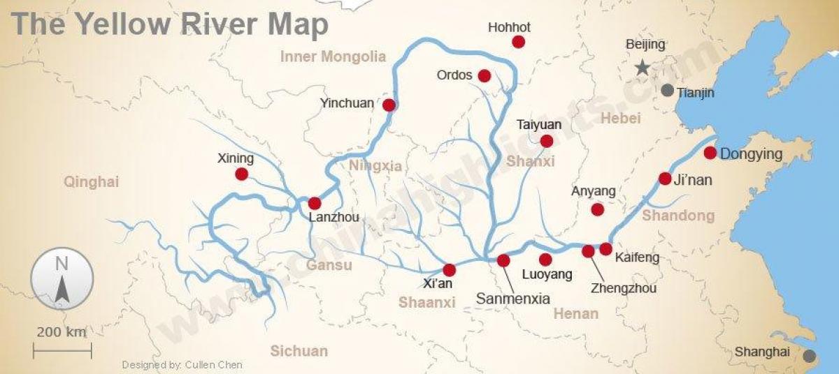 China mapa río amarelo