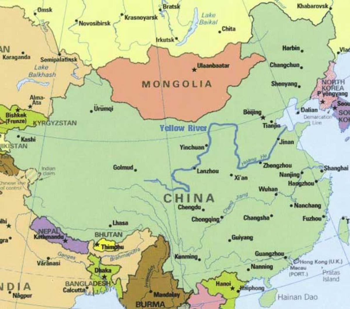 río amarelo na China mapa