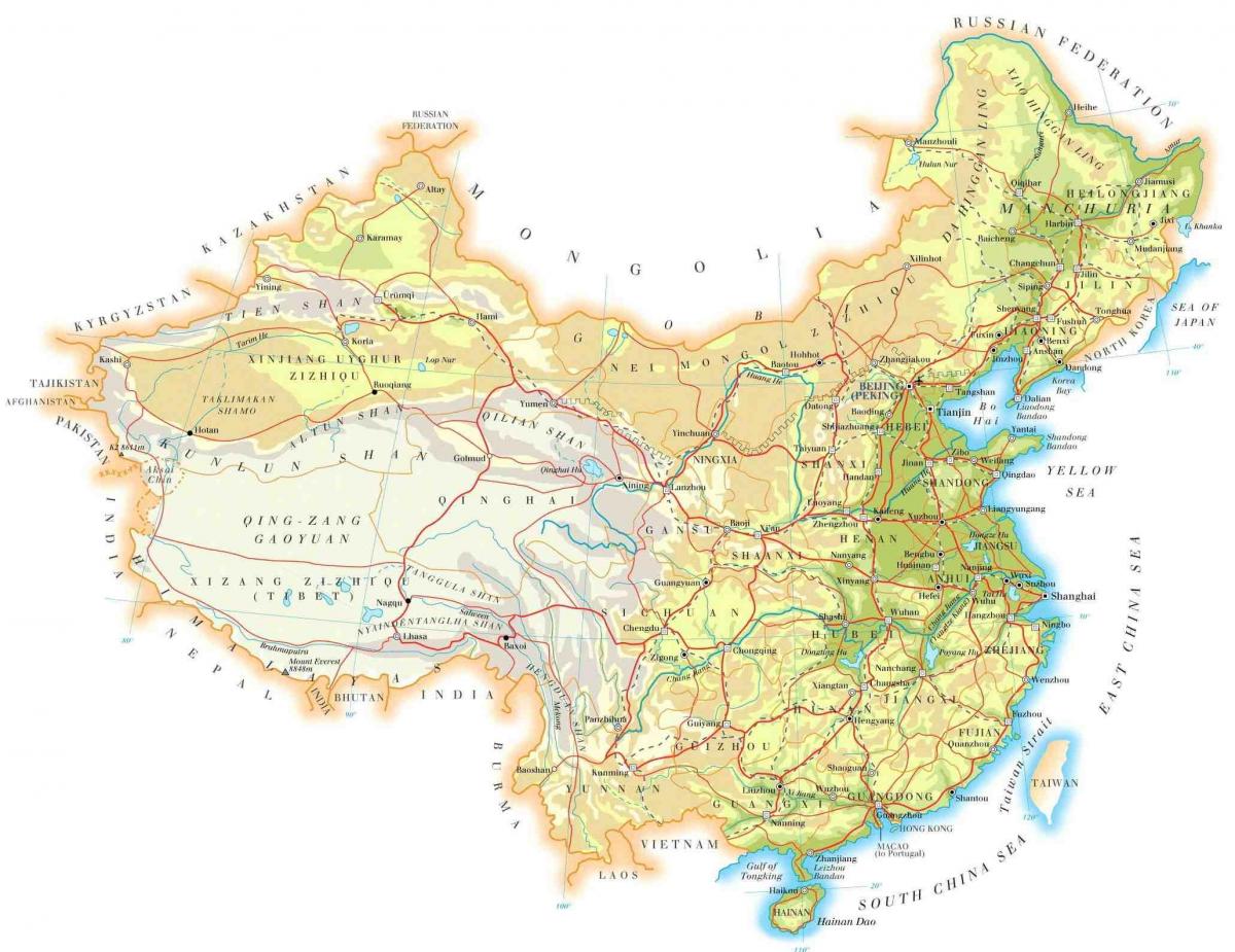 China mapa topografía