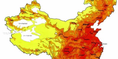 Densidade de poboación mapa de China