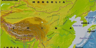 Mapa de China con características xeográficas