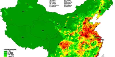 Poboación distribución mapa de China
