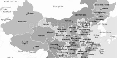 Mapa de China en branco e negro
