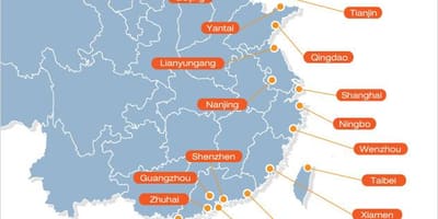 Mapa de portos chineses